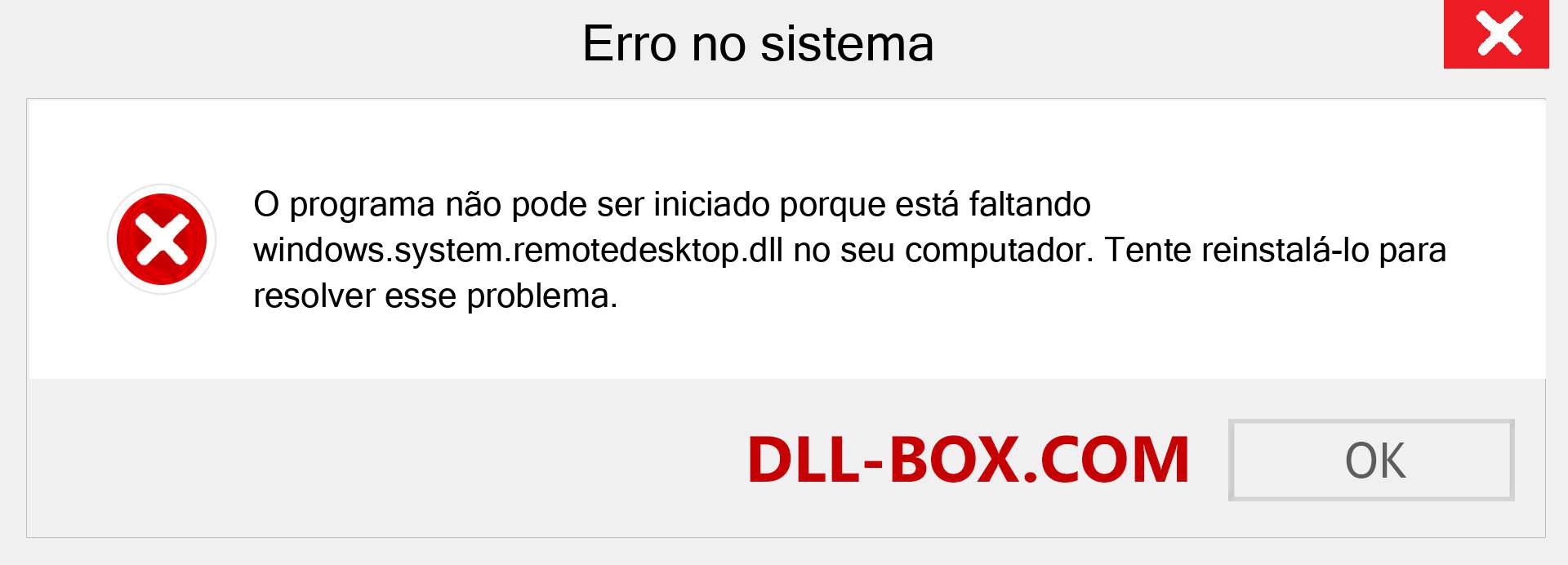 Arquivo windows.system.remotedesktop.dll ausente ?. Download para Windows 7, 8, 10 - Correção de erro ausente windows.system.remotedesktop dll no Windows, fotos, imagens